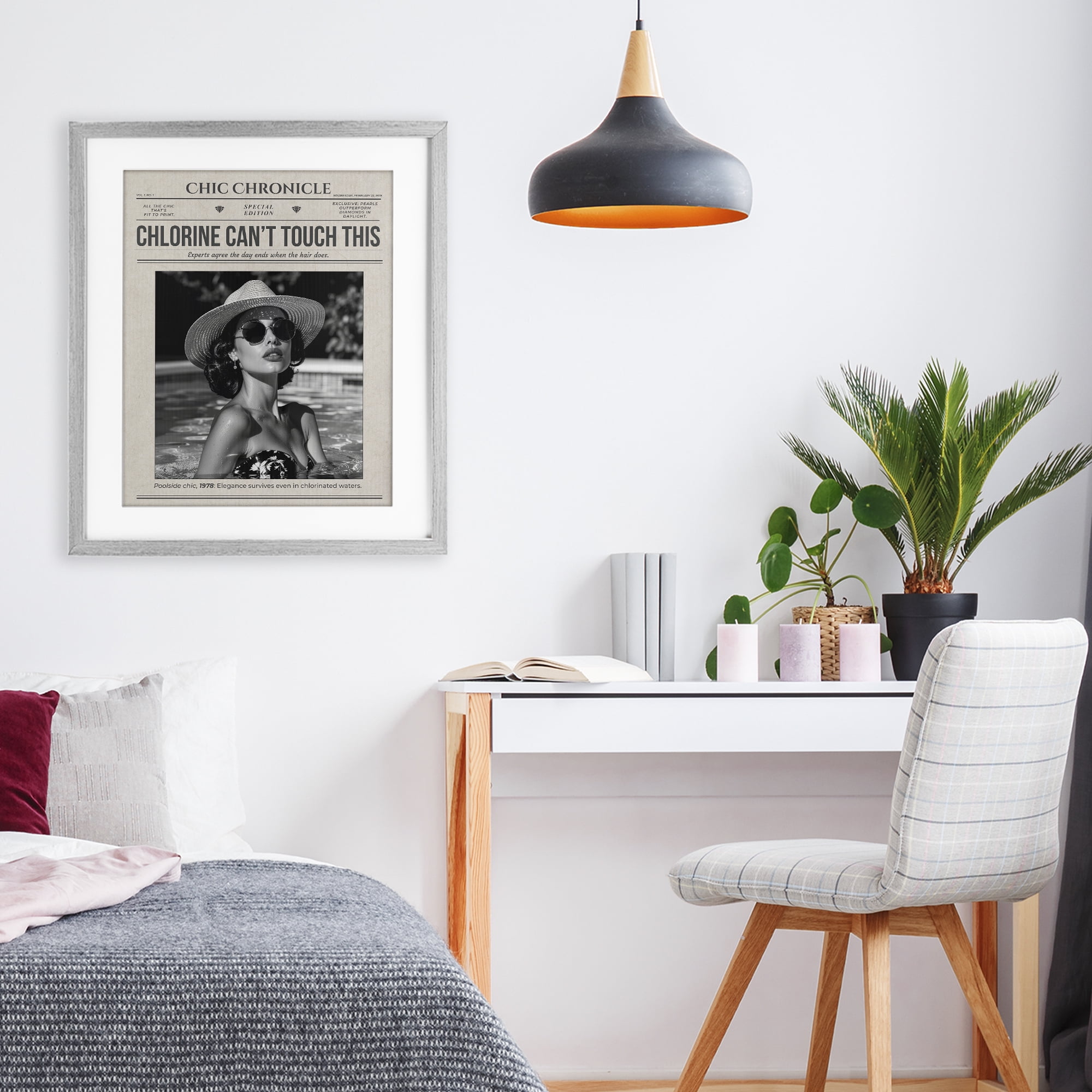 Chic Chronical Vintage Magazine Gray Framed Print Under Glass, design by A Barefoot Stylist