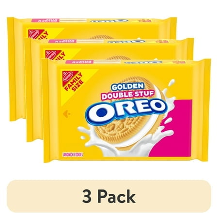 (3 pack) OREO Double Stuf Golden Sandwich Cookies, Family Size, 18.71 oz