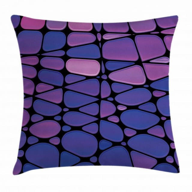 Abstract Throw Pillow Cushion Cover, Contemporary Stained Glass Design with Graphic Drops Mosaic Vibrant Pattern, Decorative Square Accent Pillow Case, 18 X 18 Inches, Purple Pink Black, by Ambesonne