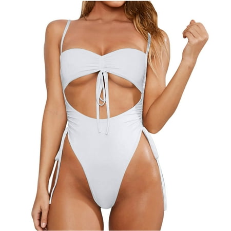 

VKEKIEO One-Piece Swimsuit Sport Bra Style Padded White S