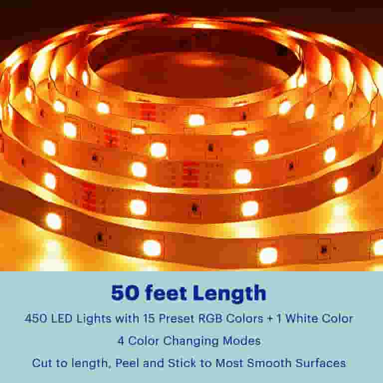 onn. Multicolor LED Light Strip 50ft, Indoor Television Accent Light, Remote Control