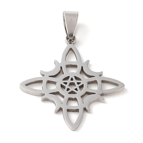 Non-Tarnish Hollow Out 201 Stainless Steel Pendants Witches Knot Charm Stainless Steel color 34x31x1.5mm Hole: 4.5x8.5mm