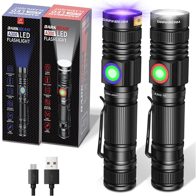 Linterna DARKBEAM A300 UV 365 nm recargable, paquete de 2