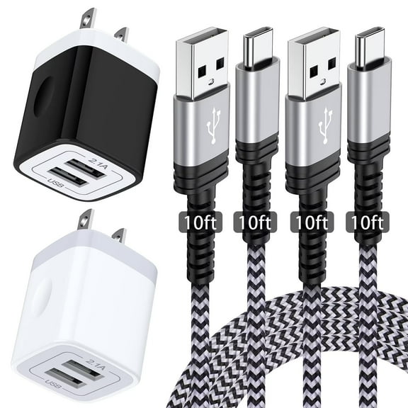 Charging Block,Type C Charger Block Fast Charging 10 Feet HopePow 2PCS 2.1A/5V Dual Usb Wall Charger Block Adapter Plug with 2PCS Charging Cable 10ft USB C Cable High Speed Android Phone Charger Cord