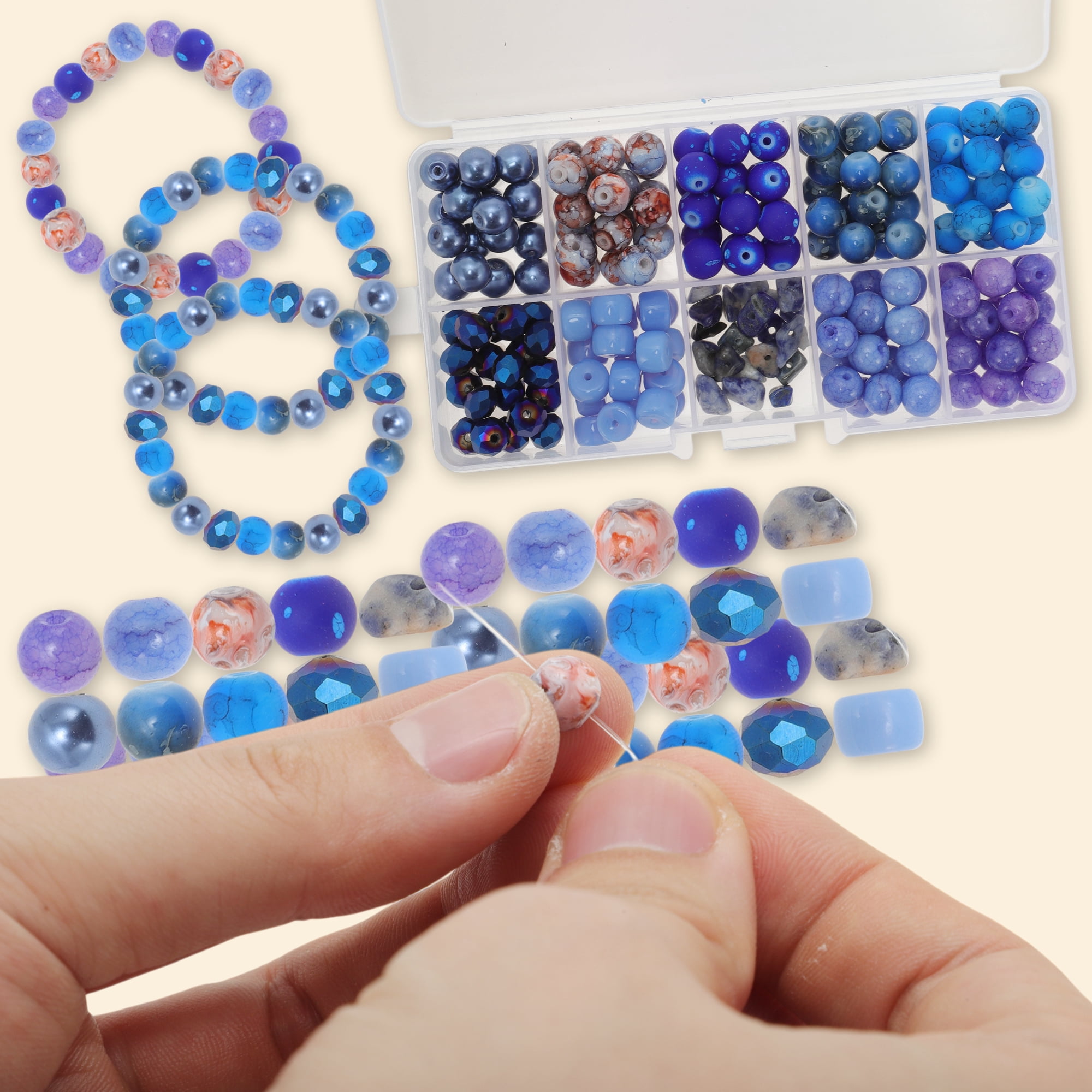 Unique Bargains 8mm Round Glass Beads for Bracelets, 200 Pcs for Jewelry Making Deep Blue
