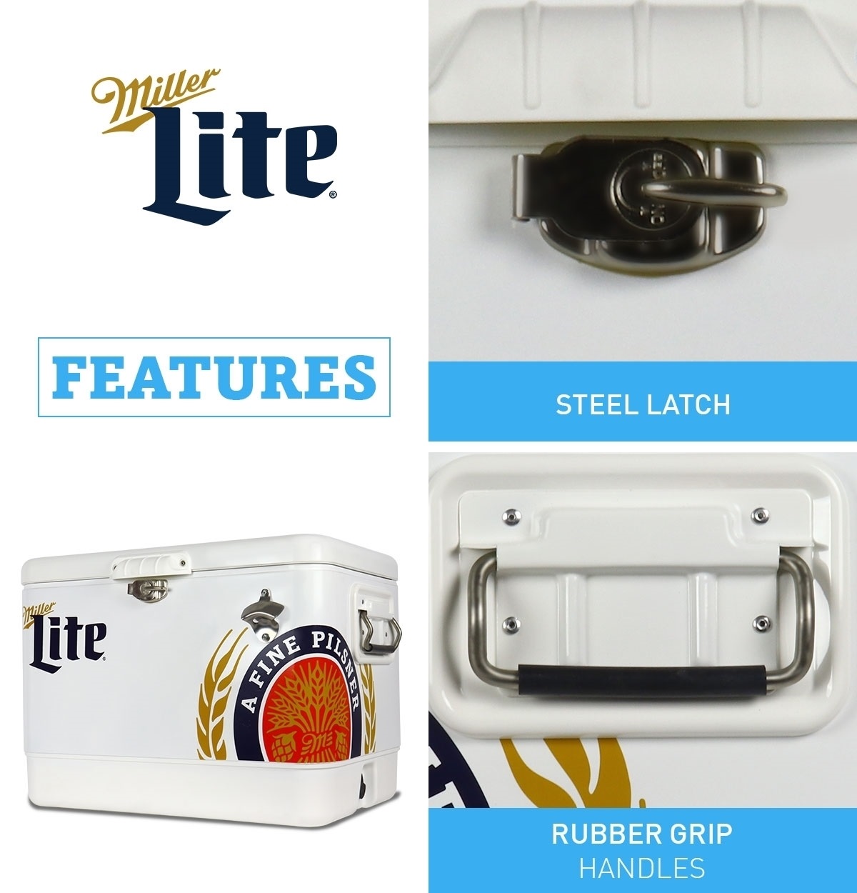 Miller Lite Ice Chest Cooler with Bottle Opener, 51L (54 qt), 85 Cans
