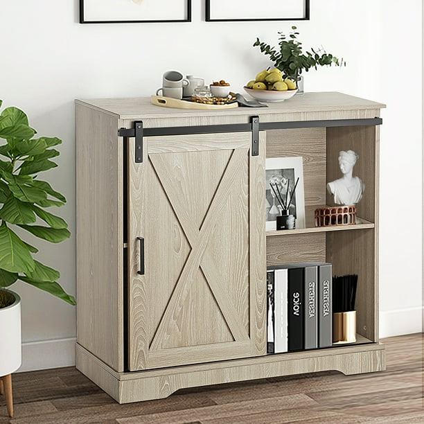 Outerdo 32 H Accent Cabinet Rustic Farmhouse Wall Storage Cabinet With Sliding Barn Door Accent Storage Cabinet Buffet Entryway Bar Storage Table Entryway Hutch Bar Cabinet Living Room White Walmart Com Walmart Com