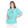 thumbnail image 1 of Blusa con detalle de moño y pedrería Roman Fashion /Tallas Extras, 8050 (Menta) azul 40, 1 of 5