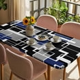 thumbnail image 3 of Navy Blue Black Geometric Table Cloths for 3 Foot Rectangle Tables, Modern Color Block Abstract Patio Waterproof Elastic Fitted Tablecloths, Washable Rectangular Table Cover for Camping, 3 of 8