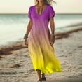 thumbnail image 2 of SMihono Flowy Vacation Dress for Women Summer 2025 Trendy Gradient V Neck Casual Short Sleeve A-Line Beach Maxi Dresses Yellow XL, 2 of 5