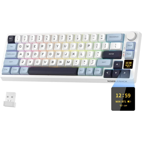 LTC Nimbleback NB682 PRO 65% Wireless Mechanical Keyboard w/Display Screen & Knob, 2.4G/ BT/USB-C Wired RGB 68 Keys Gaming Keyboard, 5-Layer Dampener, Hot Swap PCB, Software Support, Linear Switch