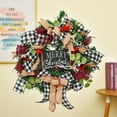 thumbnail image 4 of Aosijia Check Merry Christmas Wreath for Front Door 15" White and Black Plaid Christmas Wreaths for Chriatmas Decorations Decorated with Burlap Ribbon Berries Greenery and Snowy, 4 of 9
