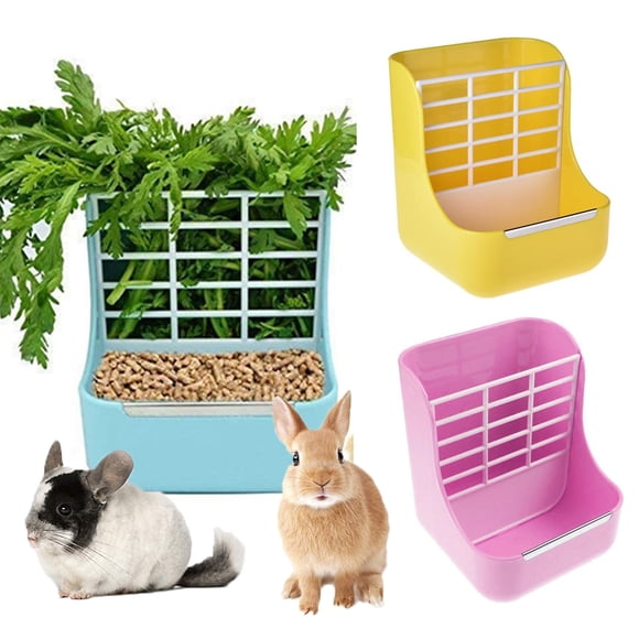 LUDLZ 2 in 1 Rabbit Hay Food Feeder with Stainless Steel Edge for Pets, Solid