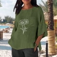 thumbnail image 4 of Ounisa Linen Shirts for Women 3/4 Sleeve Plus Size Tops Loose Crew Neck T Shirts Casual Three Quarter Length Tunic Summer Printed Tops with Pocket, 4 of 6