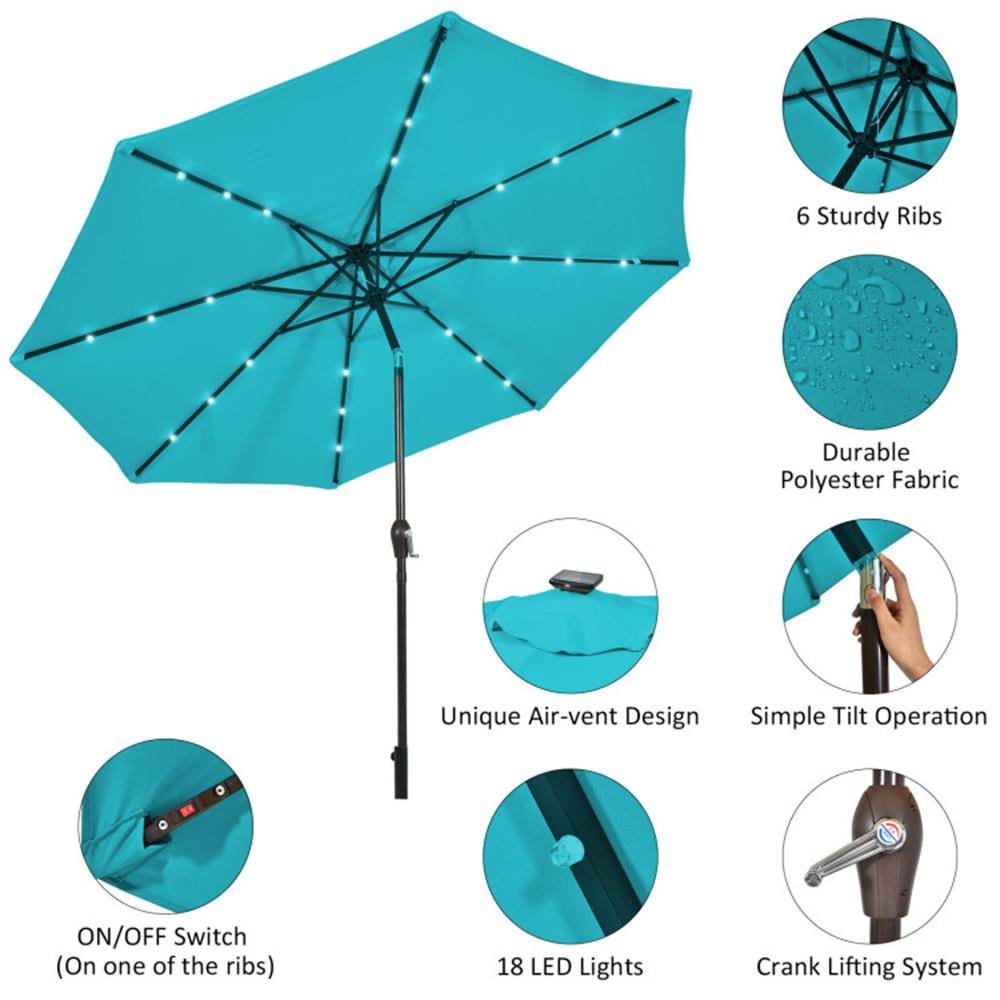 Spaco 10 Feet Outdoor Patio Umbrella with Bright Solar LED Lights, Outdoor Umbrellas for Patio, Patio Table Umbrella, Deck Umbrella-Turquoise