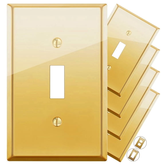 Rio Salto BRASS Signature Collection Standard Size High Polish Gold Toggle Light Switch Covers Metal Wall Plate Single Wallplate Decorative Gold 1 Gang Switch Plate Covers Toggle Single Gang 5-Pack