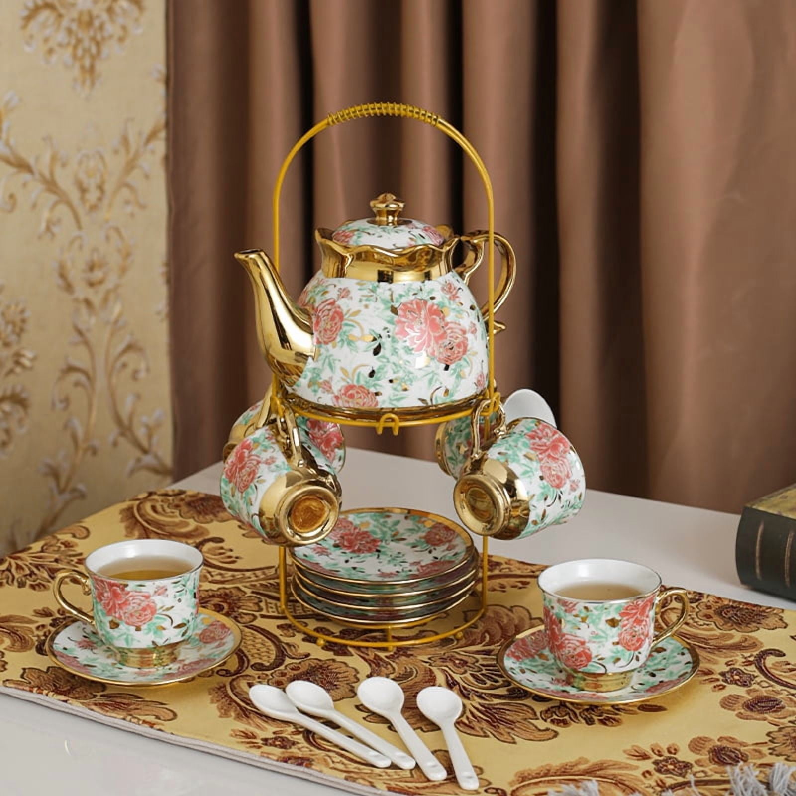 ANJORALA, 20 Pcs Tea Set, Porcelain Tea Cups and Saucers with