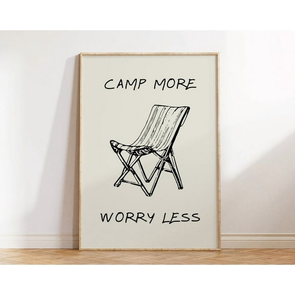 Camp More Worry Less Print Vintage Camping Chair Poster Retro Hiking Decor Summer Camp Wall Art Outdoors Gift 1 Print Wall Art, Modern Wall Decor, 8x12 UNFRAMED