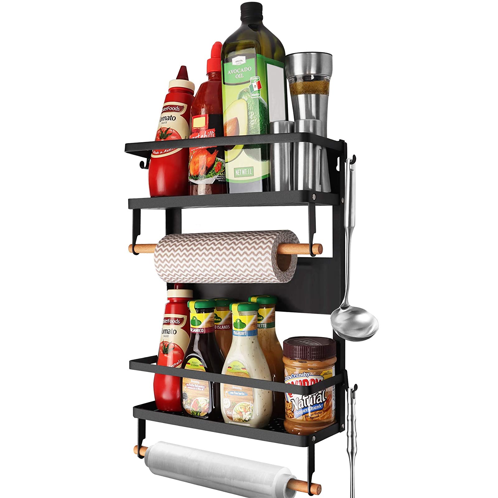 MyLifeUNIT Spice Rack, Fridge Organizer with 4 Tier Storage Shelf and Kitchen Towel