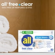 (2 pack) all free clear Fabric Softening Dryer Sheets for Sensitive Skin, Controls Static, 80 Count