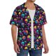 thumbnail image 2 of Balery Skull rainbow color mushroom Camisa Casual de Manga Corta con Botones para Hombre, Texturizada, Estilo Cubano, para Playa, Verano-Large, 2 of 5