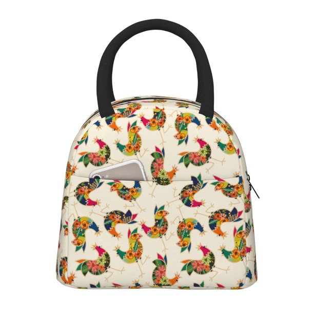 Easygdp Boho Chicken Bolsa de Almuerzo Insulada Grande, Forro de Aluminio, Diseño Espacioso, a Prueba de Fugas, Ideal para Trabajo, Picnics, Viajes y Actividades al Aire Libre