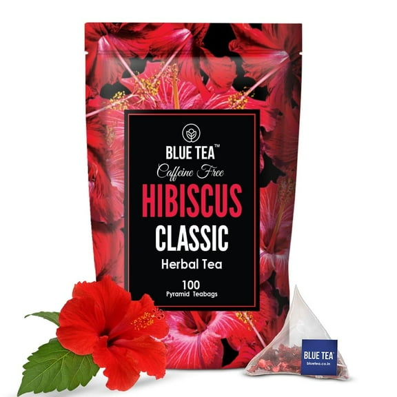 BLUE TEA - Hibiscus Classic Herbal Tea - 100 Tea Bags | CAFFEINE FREE | Ziplock Pouch