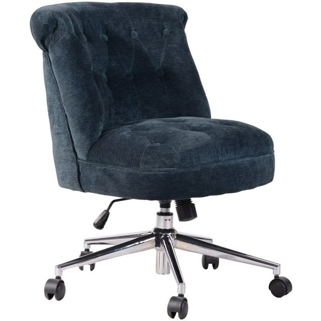 FurnitureR Chaise de Bureau Pivotante Moderne en Velours Bleu Foncé