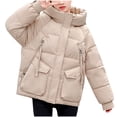 thumbnail image 1 of KIHOUT Veste d'Hiver Ample pour Femmes, Tendance, Surdimensionnée, à Capuche, Courte, Matelassée, avec Fermeture Éclair, 1 of 5