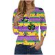 thumbnail image 1 of Camisetas de Manga Corta para las Mujeres, Estampado 3/4 Manga Cuello Redondo Superior, Moda Tela de Imitación Casual, 1 of 5