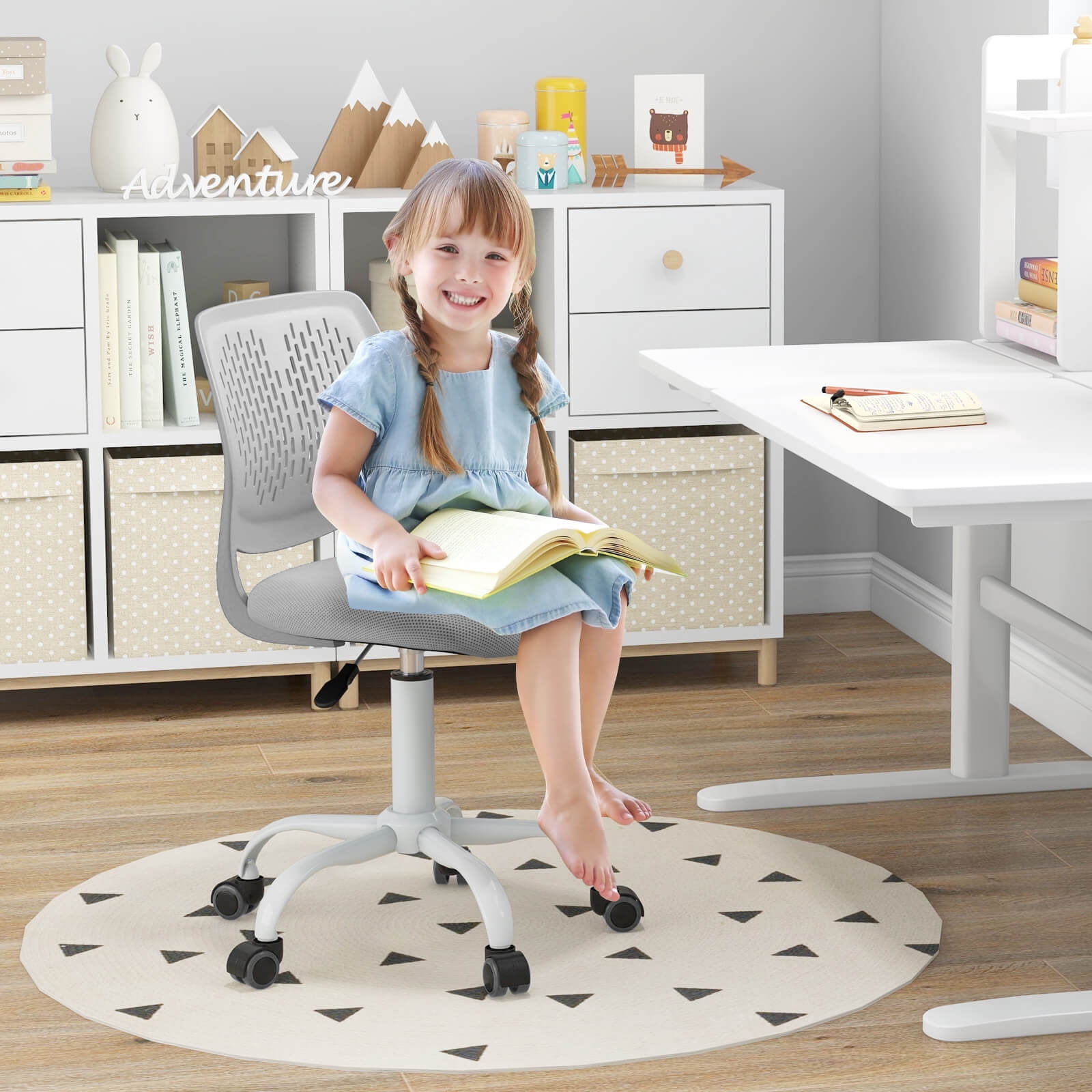 Costway Kids Desk Chair Ergonomic Swivel Children Mesh Study Height Adjustable Gray