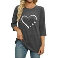thumbnail image 4 of Lenpel Women's Tunic Tops 3/4 Length Sleeve Crew Neck Heart Printed Brushed Fleece Ribbed Knit T Shirts Casual Lightweight Sweaters(Dark Gray,Medium), 4 of 5