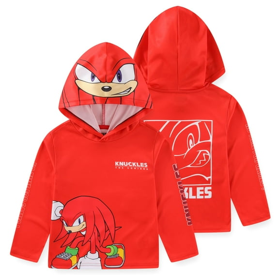 SEGA Sonic the Hedgehog Knuckles Long Sleeve Hooded Shirt (Boys), Sizes 4-20
