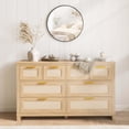 thumbnail image 1 of Commode à 8 Tiroirs pour Chambre, Commode en Rotin, Commode Moderne en Bois avec Poignées Dorées, Table de Chevet pour Garde-Robe, Salon et Entrée, 1 of 8