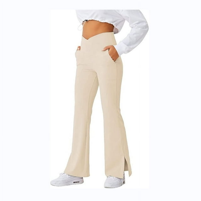 Pantalones deportivos de fitness de primavera para mujer, pantalones con cintura cruzada, pantalones acampanados divididos