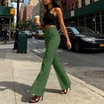 thumbnail image 3 of Women's High Waist Flare Dress Pants Slim Front Seam Ankle Bootcut Suit Trousers with Pockets Elegant Business Casual Pants Multi Colors Army Green, 3 of 8