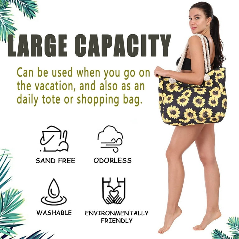 oscaurt Large Beach Bag Stripe Tote Bag with Zip Beach Bags for Women  Waterproof Shopping Bag Handbags Pool Bag Holiday Essentials