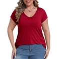 thumbnail image 5 of Gocolloa Plus Size Tops for Women Basic Cap Sleeve V Neck T Shirts Summer Casual Loose Dressy Tunic Wine Red 2X, 5 of 6