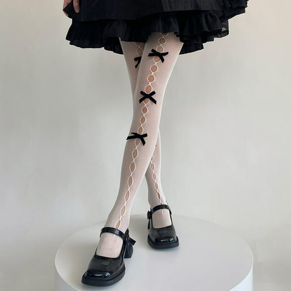 IDALL Tights for Women Sheer Tights Women Lolita Tights With Bows Cute Mesh Halloween Stockings 80S 90S Female Girls Gothic Lace Stockings Leggings Thigh High Stockings Clearance A One Size