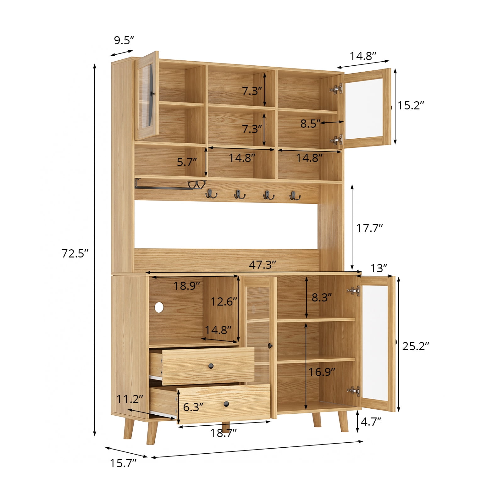 RichYa 72.5''H Pantry Cabinet with Doors & Drawers,Kitchen Storage Cabinet with Microwave Shelf & Wine Rack,Hutch Cabinet Coffee Bar for Dining Room,Wood