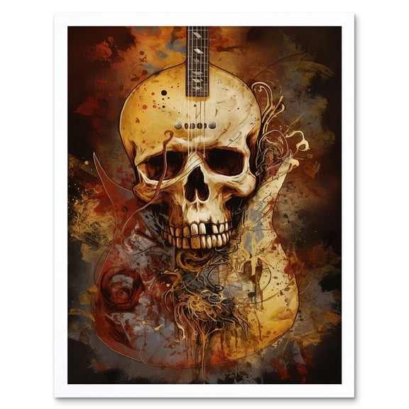 Skull Electric Guitar Death Metal Music Modern Concept Art Painting Art Print Framed Poster Wall Decor 12x16 inch