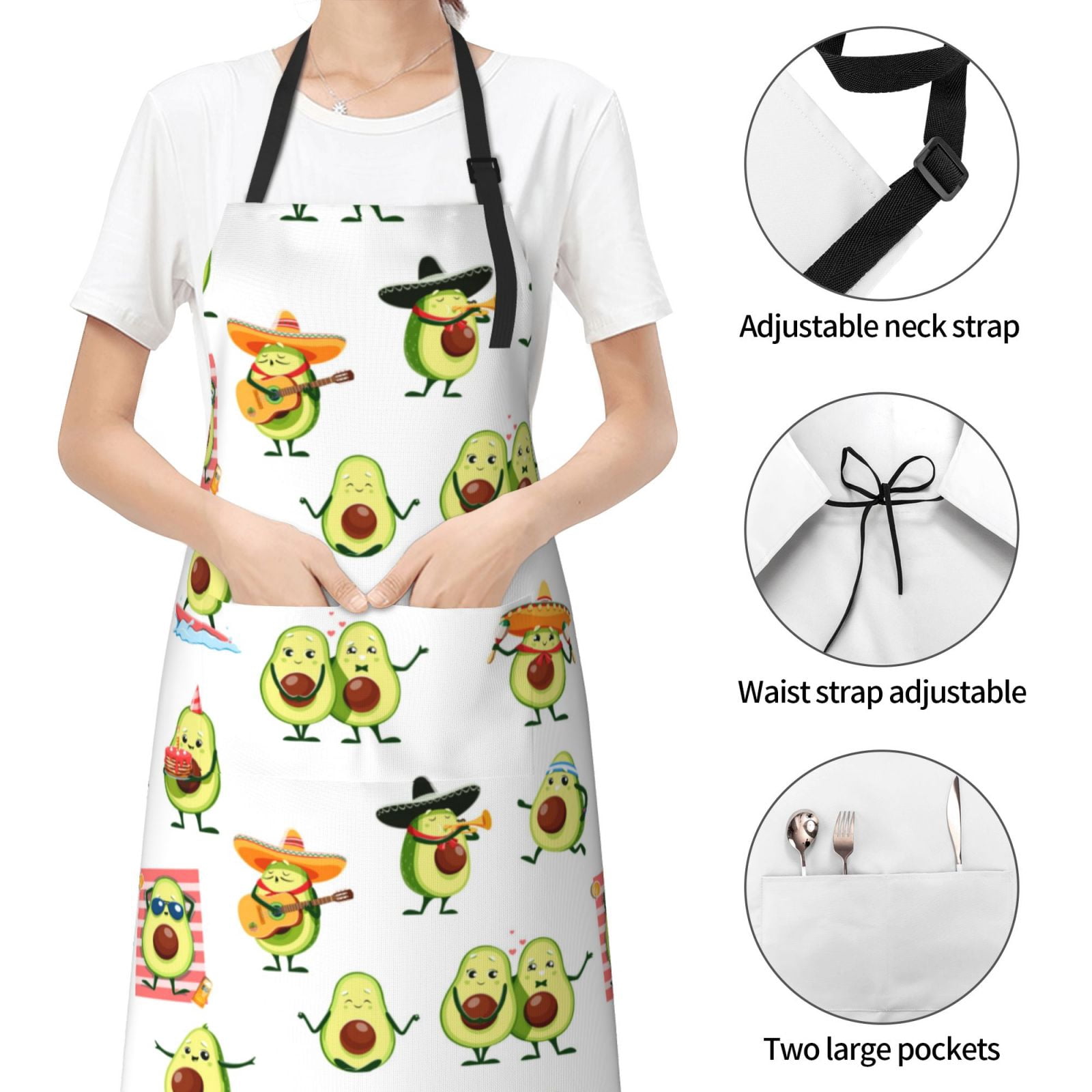 Kdxio Kawaii Mexican Avocado Apron with Pockets Adjustable Kitchen Aprons for Men Women Waterproof Aprons for Cooking,Drawing,Crafting, Baking Household Cleaning