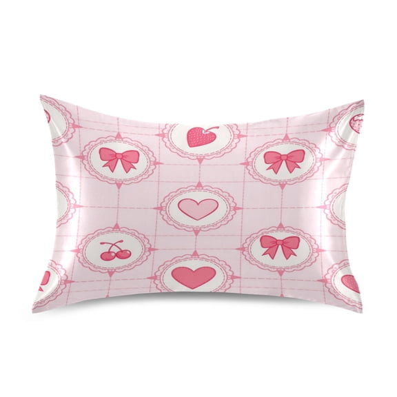 Satin Pillow Case Envelope Pillow Covers Standard Size Soft Pillow Cases for Bedroom, Pink-lace Printed