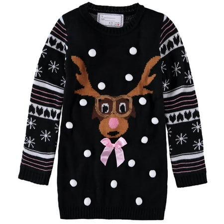 Derek Heart Girls 7-16 Reindeer Sweater (Black 7/8)