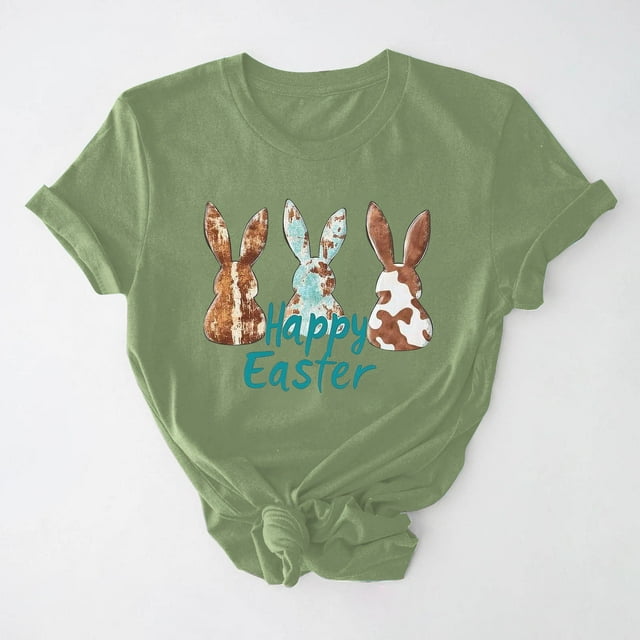 UPPADA Easter Femmes Oeufs Imprimé T-Shirts Heureux Easter Graphique Bunny Lapin Mignon T-Shirts Manches Courtes Décontracté Col Rond T-Shirts Été Basique Coupe Régulière Chemises Vert,m