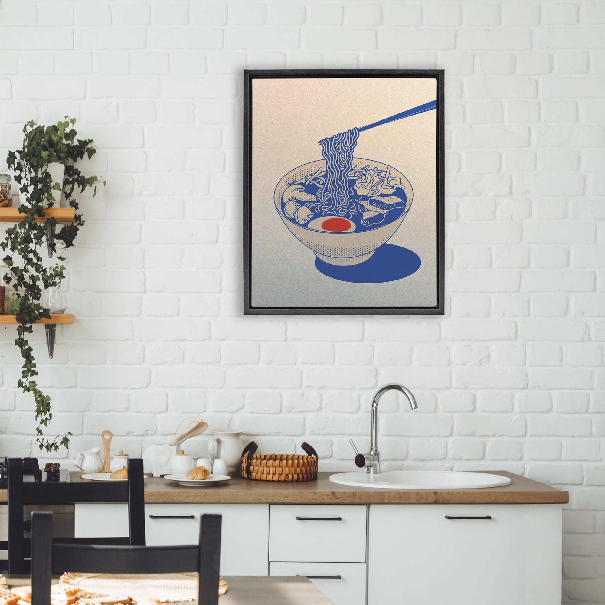 Ramen Noodle Bowl Gradient Black Framed Floater Canvas Wall Art, design by Seven Trees Design