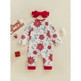 thumbnail image 5 of FOCUSNORM 2Pcs Infant Baby Girls Boys Christmas Romper Snowflake Print Long Sleeve Jumpsuit with Hat/Headband Set, 5 of 7