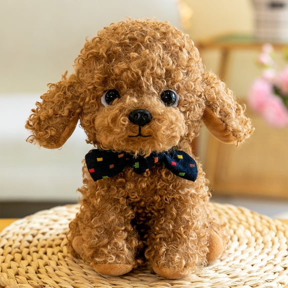CSSAD 2025 New 8-inch Simulating Puppies with Black Bow, Pet Dog Plush Doll Yellow Teddy Dog, Children's Birthdays Holiday Gift Boys and Girls Toys