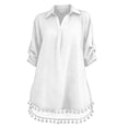thumbnail image 4 of Fesfesfes Women's Tassel Hem Beach Cover Up Button Down Shirt Dress Oversized 3/4 Sleeve Swimsuit Cover Up Vacation Resort Wear Summer Bikini Beach Dress, 4 of 7