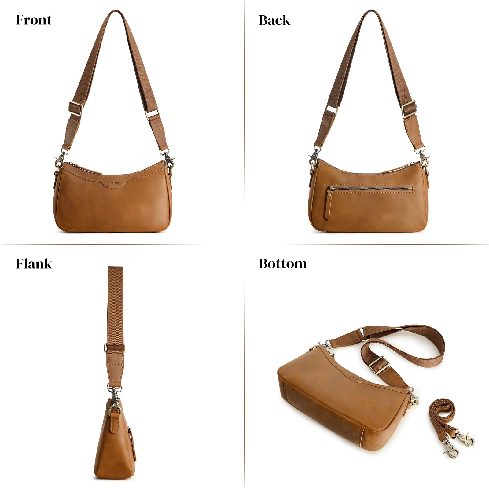 S-ZONE Leather Shoulder Bag for Women Small Crossbody Bags Hobo Purses with 2 Straps